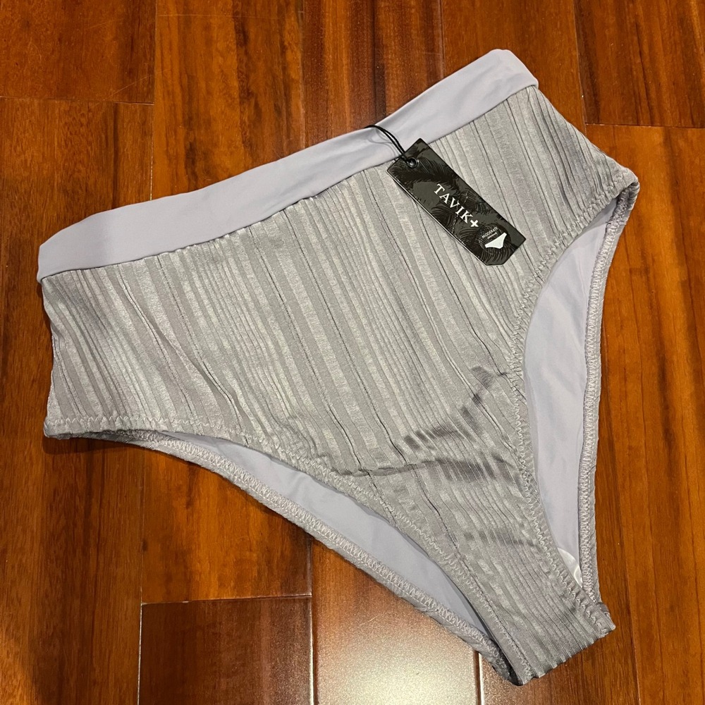 Tavik Bikini Bottom Swim Pernville Lilac Gray Ribbed High Waisted New NWT Size L